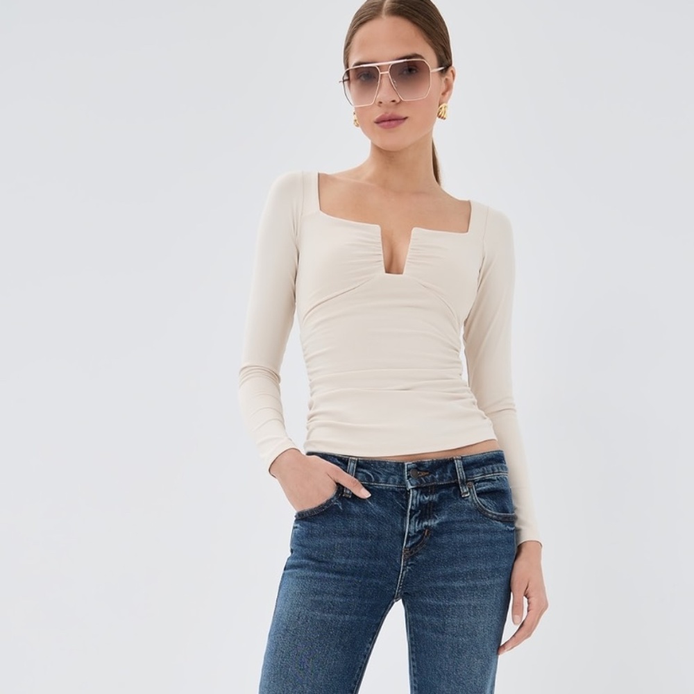 Susana Monaco Square Wire Square Neck Gathered Long Sleeve Top size M